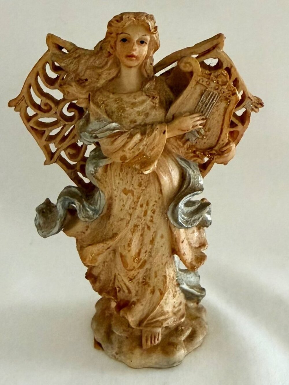 Angel Harp Figurine Small Resin Cherub Statue Gold Silver Decor